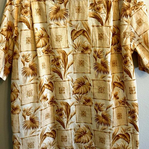 Mens Hawaiian XL SHIRT BROWN Tiki Floral Palm pocket Casual Life 100% Cotton - Picture 8 of 9